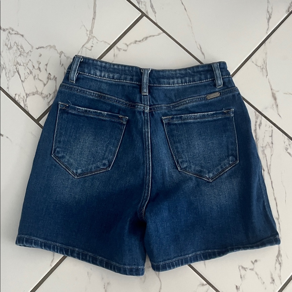 Kancan Signature The Mom Fit  High-Rise Dark Wash Denim Shorts with Cuffed Hem